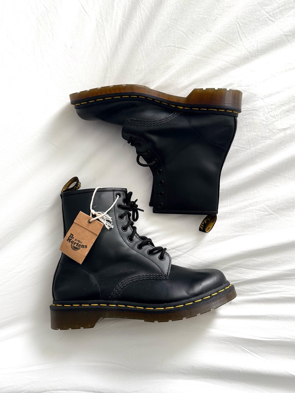 Dr. Martens Smooth Black Leather Lace-Up Boots Size 8